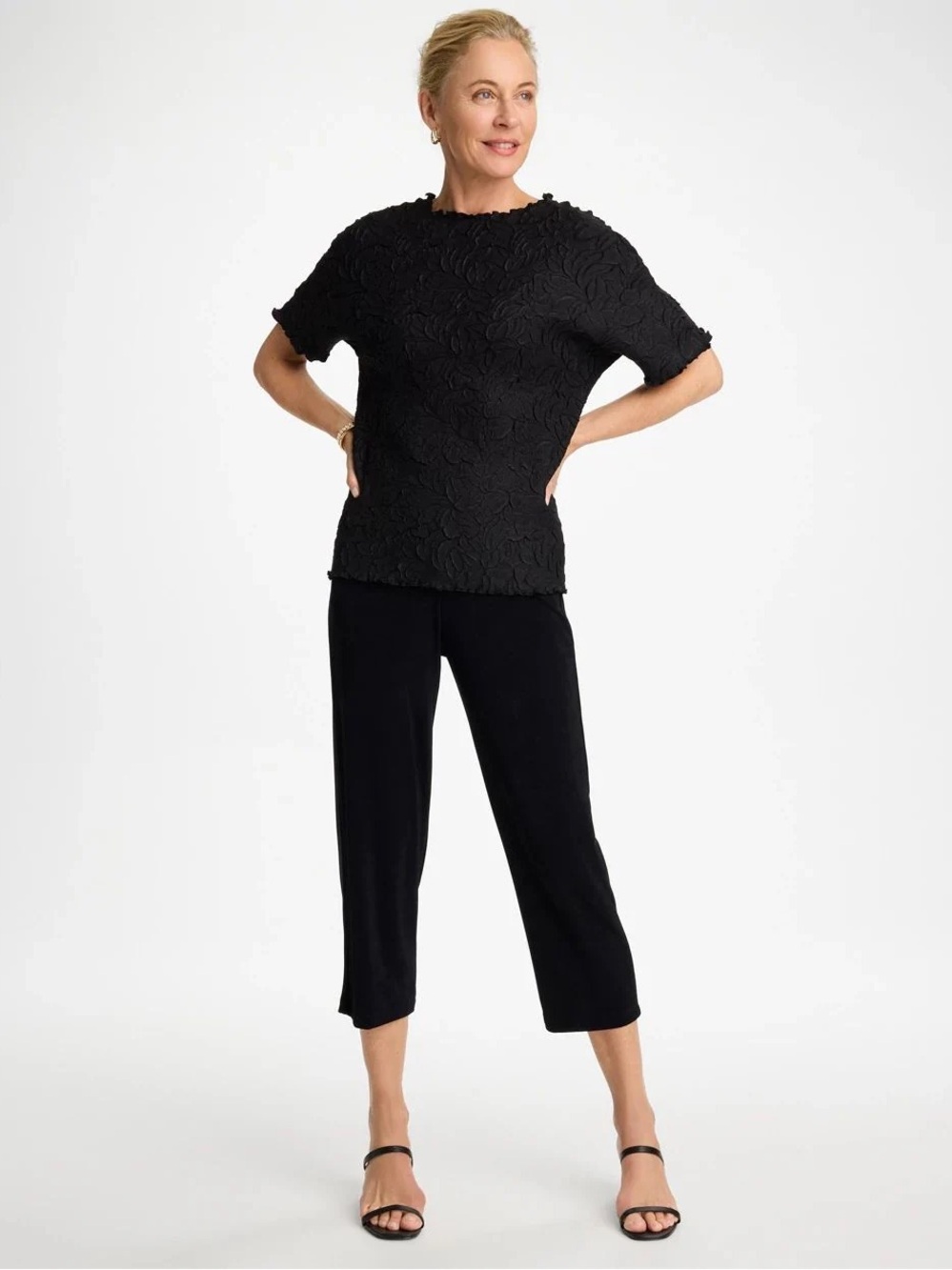 Chico's Black Embossed Travelers Top Blouse